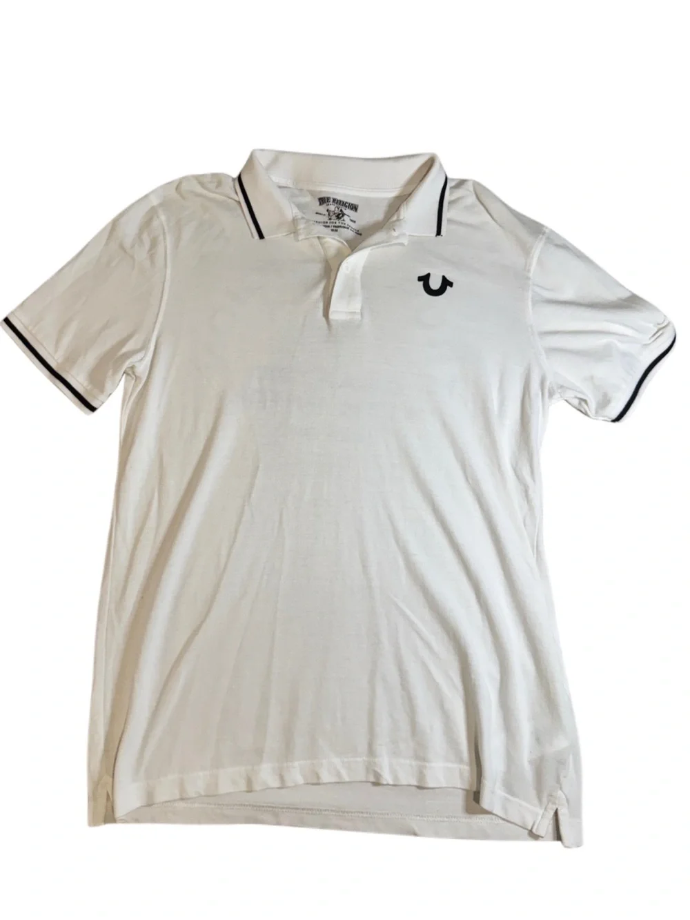 True Religion White Polo with Black Contrast Trim